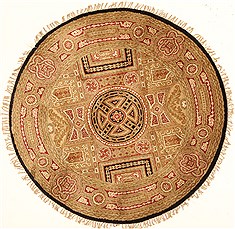 Indian Jaipur Beige Round 4 ft and Smaller Wool Carpet 28348