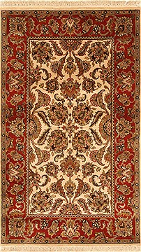 Indian Jaipur Beige Rectangle 3x5 ft Wool Carpet 28353