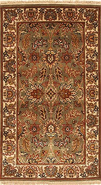 Indian Jaipur Green Rectangle 3x5 ft Wool Carpet 28354