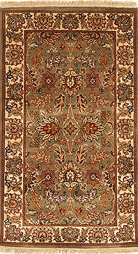 Indian Jaipur Green Rectangle 3x5 ft Wool Carpet 28356