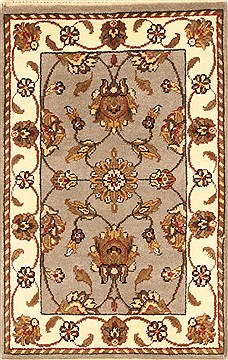 Indian Jaipur Beige Rectangle 2x3 ft Wool Carpet 28367