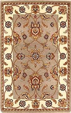 Indian Jaipur Beige Rectangle 2x3 ft Wool Carpet 28370