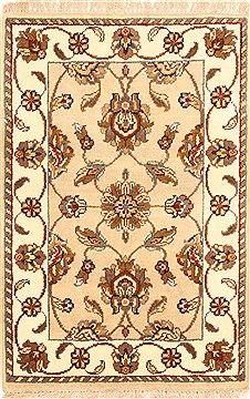 Indian Jaipur Beige Rectangle 2x3 ft Wool Carpet 28377