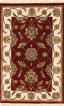 Indian Jaipur Red Rectangle 2x3 ft Wool Carpet 28378