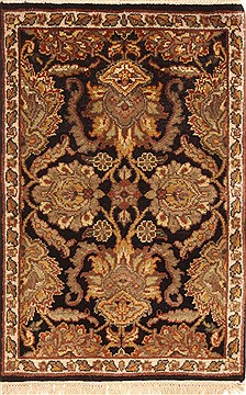 Indian Jaipur Black Rectangle 2x3 ft Wool Carpet 28379