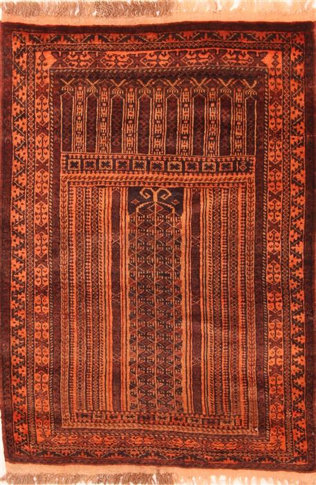 Baluch Orange Hand Knotted 30 X 43 Area Rug 253-28410 Image 0