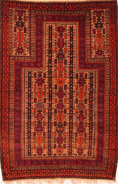 Baluch Orange Hand Knotted 30 X 50 Area Rug 253-28421 Image 0