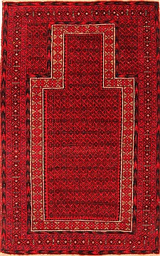 Baluch Red Hand Knotted 3'0" X 4'7"  Area Rug 100-28425