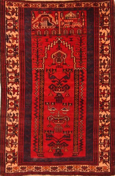 Baluch Red Hand Knotted 33 X 410 Area Rug 253-28430 Image 0