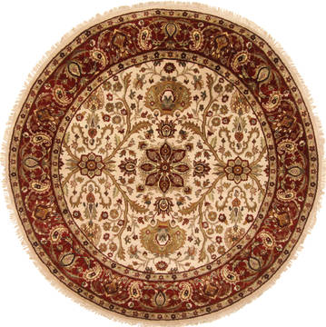 Jaipur White Round Hand Knotted 8'0" X 8'0"  Area Rug 250-28431
