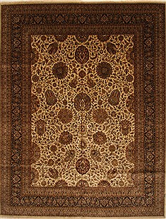 Indian Kashan Beige Rectangle 12x15 ft Wool Carpet 28477