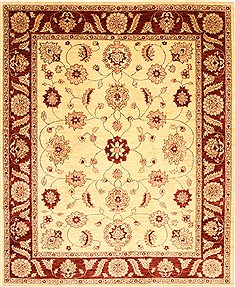 Pakistani Pishavar Beige Square 7 to 8 ft Wool Carpet 28485