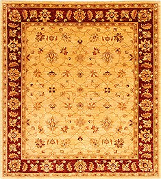 Indian Pishavar Beige Square 7 to 8 ft Wool Carpet 28487