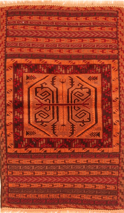 Baluch Orange Hand Knotted 211 X 49 Area Rug 253-28522 Image 0