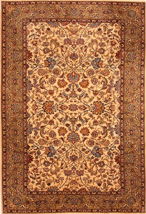 Tabriz Beige Hand Knotted 62 X 90 Area Rug 253-28589 Image 0