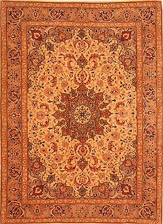 Romania Tabriz Beige Rectangle 7x9 ft Wool Carpet 28601