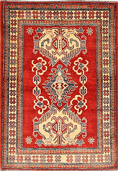 Pakistani Kazak Red Rectangle 4x6 ft Wool Carpet 28659