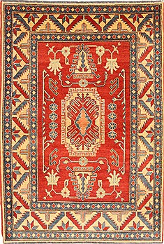 Pakistani Kazak Orange Rectangle 4x6 ft Wool Carpet 28679