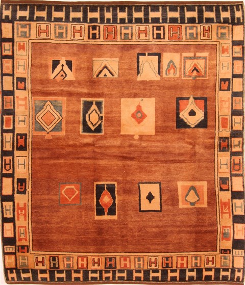 Gabbeh Brown Square Hand Knotted 67 X 79 Area Rug 253-28696 Image 0