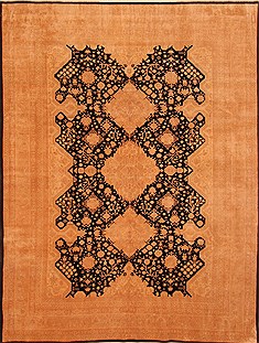 Romania Tabriz Orange Rectangle 8x10 ft Wool Carpet 28737