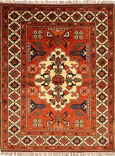 Turkman Yellow Hand Knotted 4'4" X 5'6"  Area Rug 250-28743