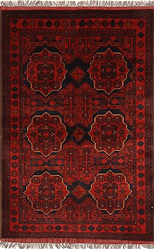 Indian Turkman Blue Rectangle 4x6 ft Wool Carpet 28746