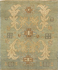 Oushak Green Hand Knotted 4'6" X 5'4"  Area Rug 500-28831