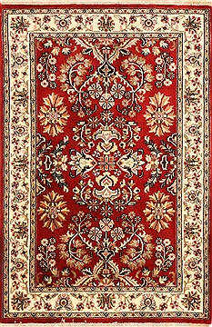 Indian sarouk Beige Rectangle 3x4 ft Wool Carpet 28851