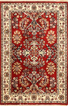 Indian sarouk Beige Rectangle 3x4 ft Wool Carpet 28851