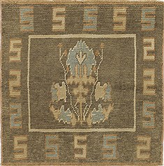 Turkish Oushak Brown Square 4 ft and Smaller Wool Carpet 28877