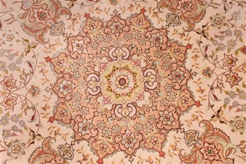 Tabriz Beige Round Hand Knotted 67 X 67  Area Rug 254-29095 Image 1