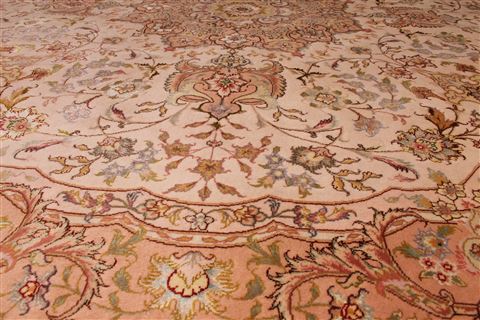 Tabriz Beige Round Hand Knotted 67 X 67  Area Rug 254-29095 Image 4