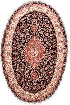 Persian Tabriz Black Oval 5x8 ft Wool Carpet 29111