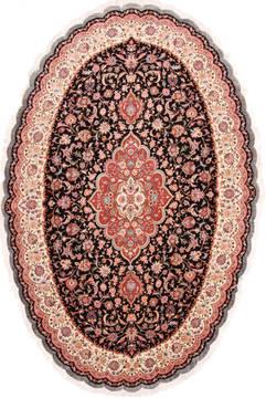 Tabriz Black Oval Hand Knotted 6'5" X 7'10"  Area Rug 254-29111