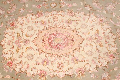Tabriz Beige Oval Hand Knotted 910 X 131 Area Rug 254-29177 Image 2