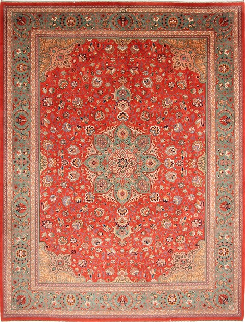 Tabriz Green Hand Knotted 910 X 130 Area Rug 254-29198 Image 0