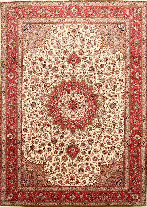 Tabriz Beige Hand Knotted 84 X 117 Area Rug 254-29217 Image 0