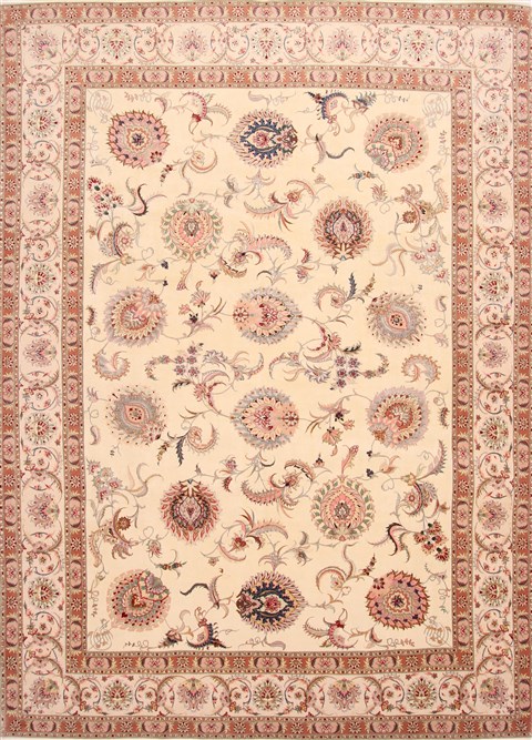 Tabriz Beige Hand Knotted 84 X 117 Area Rug 254-29225 Image 0