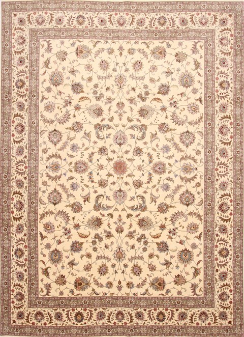 Tabriz Beige Hand Knotted 86 X 119 Area Rug 254-29227 Image 0