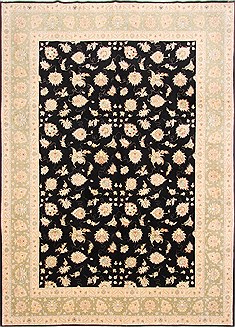 Persian Tabriz Black Rectangle 8x11 ft Wool Carpet 29251