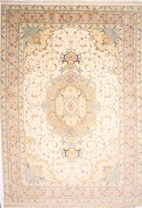 Tabriz Beige Hand Knotted 113 X 159 Area Rug 254-29257 Image 0