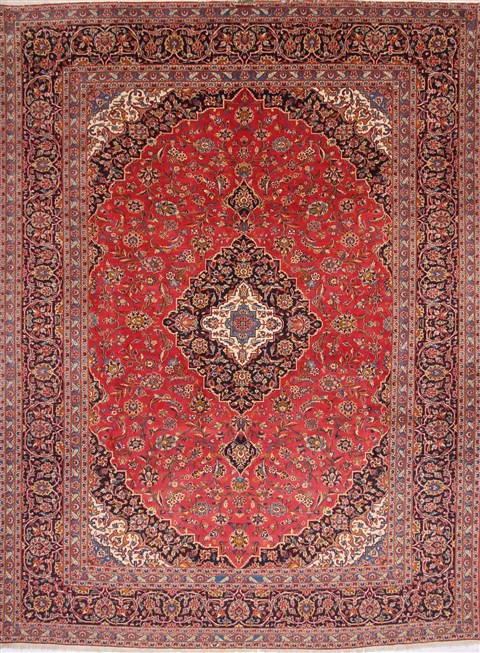 Persian Kashan Red Rectangle 10x13 ft Wool Carpet 29300 | SKU 29300