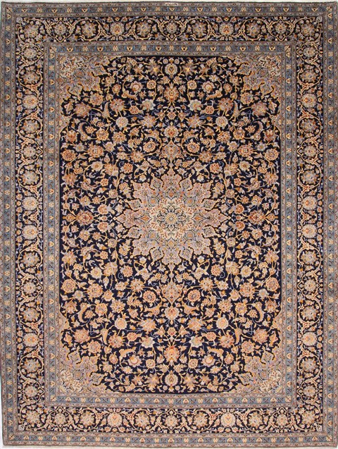 Kashan Beige Hand Knotted 102 X 135 Area Rug 254-29302 Image 0
