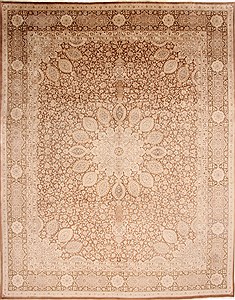 Persian Tabriz Brown Rectangle 10x13 ft Wool Carpet 29314