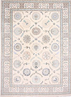 Persian Tabriz White Rectangle 10x13 ft Wool Carpet 29363