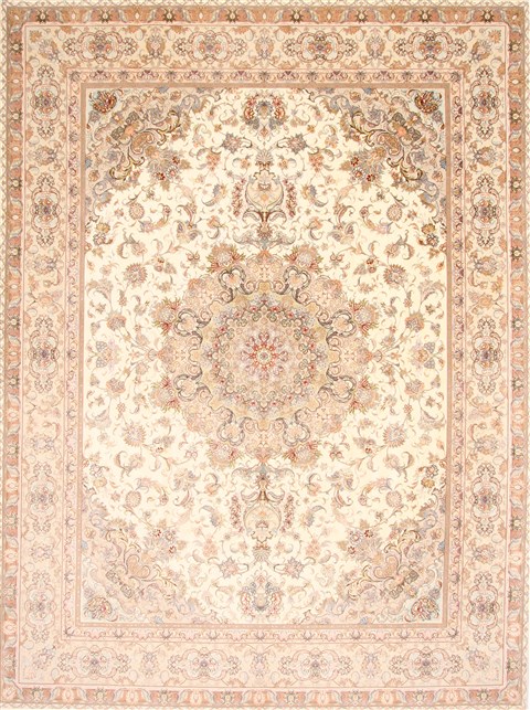 Tabriz Beige Hand Knotted 910 X 131 Area Rug 254-29374 Image 0