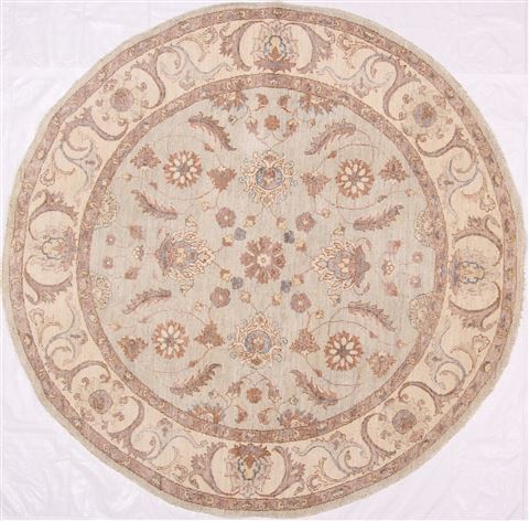 Pishavar Beige Round Hand Knotted 70 X 70 Area Rug 254-29389 Image 0