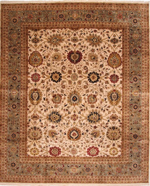 Kashan Beige Hand Knotted 122 X 149 Area Rug 254-29396 Image 0