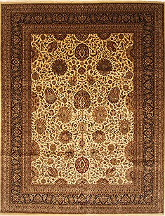 Indian Kashmar Beige Rectangle 12x15 ft Wool Carpet 29436