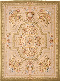 Aubusson Green Hand Knotted 9'0" X 12'0"  Area Rug 250-29443